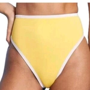 Women's High Waist High Leg Cheeky Contrast Band Bikini Bottom Shade & Shore L